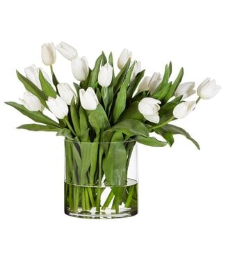 French Tulip Cut In Glass White Green