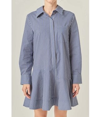 Elliana Stripe Collar Flared Skirt Dress