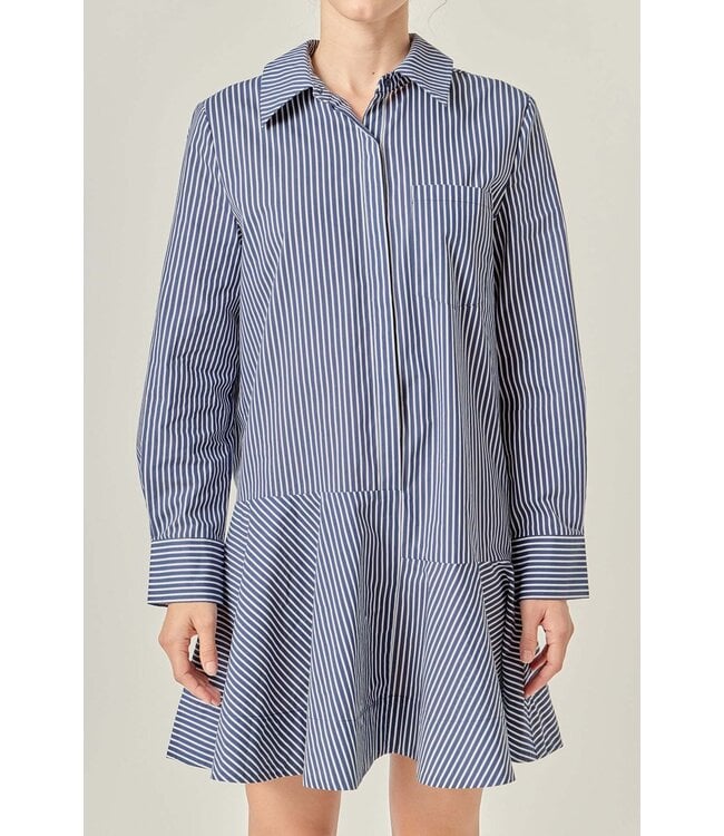 Elliana Stripe Collar Flared Skirt Dress