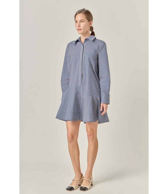 Elliana Stripe Collar Flared Skirt Dress