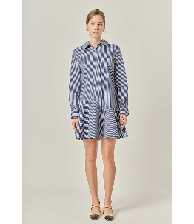 Elliana Stripe Collar Flared Skirt Dress