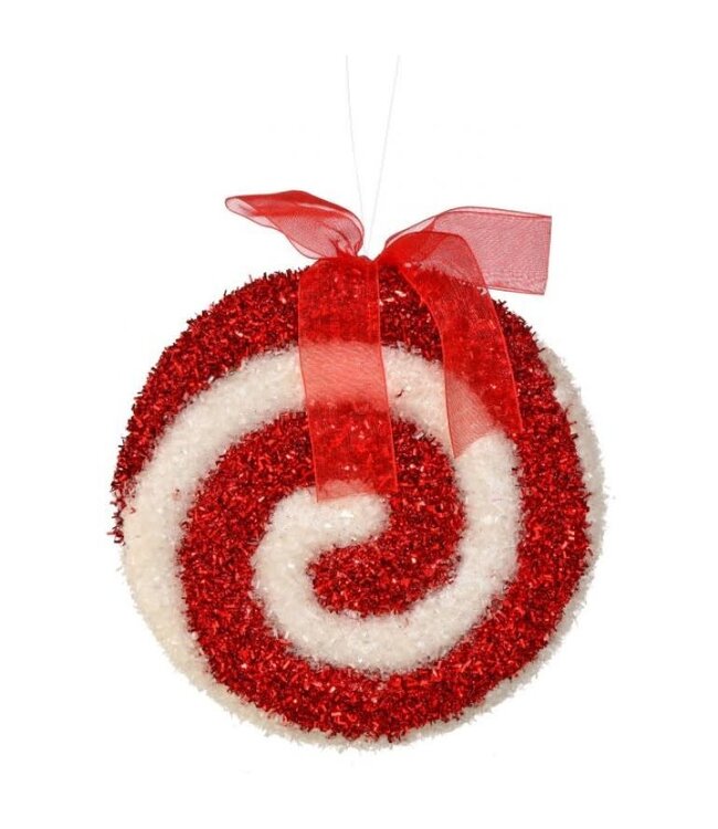 6" Sparkle Candy Swirl Disc W/Bow Ornament