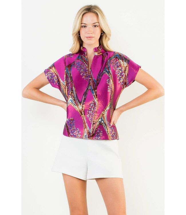 Ella Short Sleeve Vibrant Pattern Top