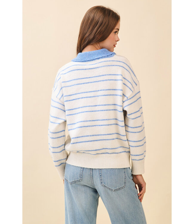 Chloe Striped Knit Drop Shoulder Ribbed Trim Pullover