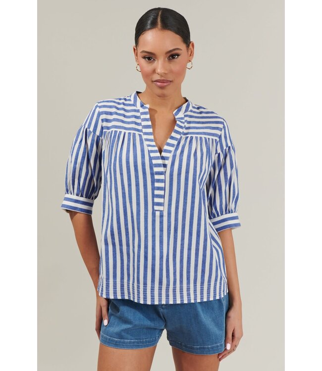 Catana Striped Split Neck Top