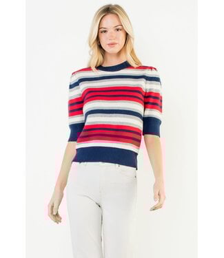 Charlene Short Sleeve Multi Color Knit Top