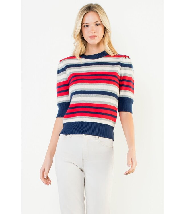 Charlene Short Sleeve Multi Color Knit Top