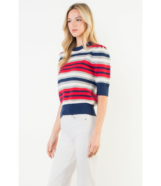 Charlene Short Sleeve Multi Color Knit Top
