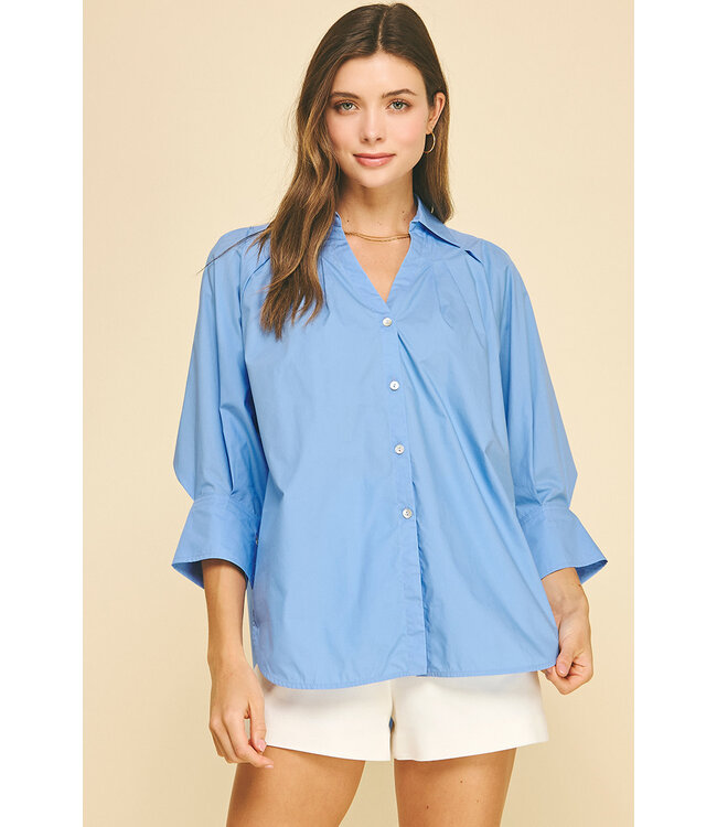 Elle V-Neck Collar Wide Cuff Shirt