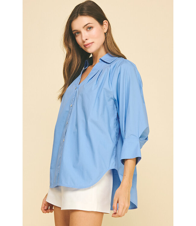 Elle V-Neck Collar Wide Cuff Shirt