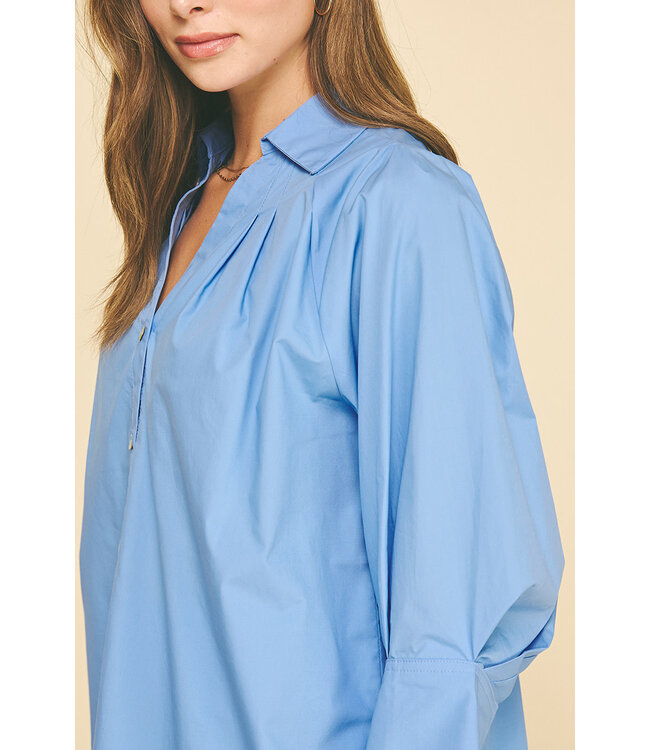 Elle V-Neck Collar Wide Cuff Shirt
