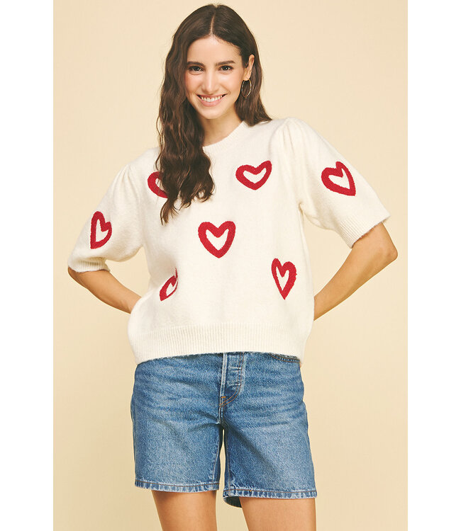 Daniella Heart Pattern Knit Sweater