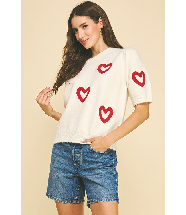 Daniella Heart Pattern Knit Sweater