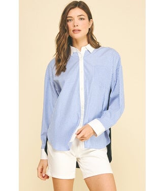 Rachel Contrast Striped Button Down Shirt
