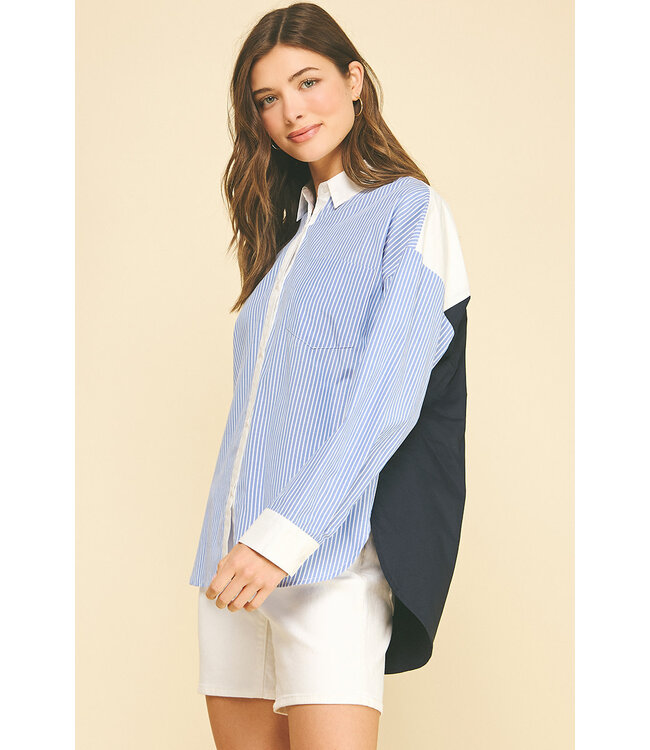 Rachel Contrast Striped Button Down Shirt