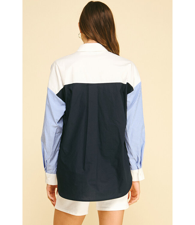 Rachel Contrast Striped Button Down Shirt