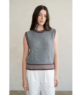 Kallie Rib Striped Detail Crew Neck Sweater Vest
