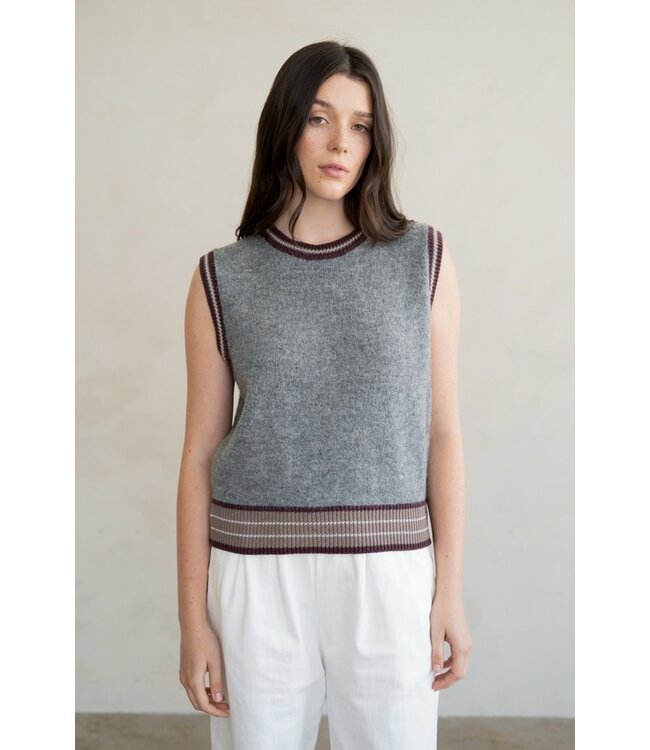 Kallie Rib Striped Detail Crew Neck Sweater Vest