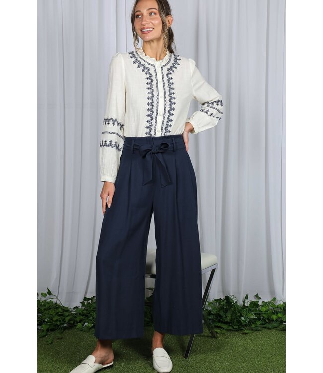 Sarah Ruffle Neck Button-Down Embroidered Blouse