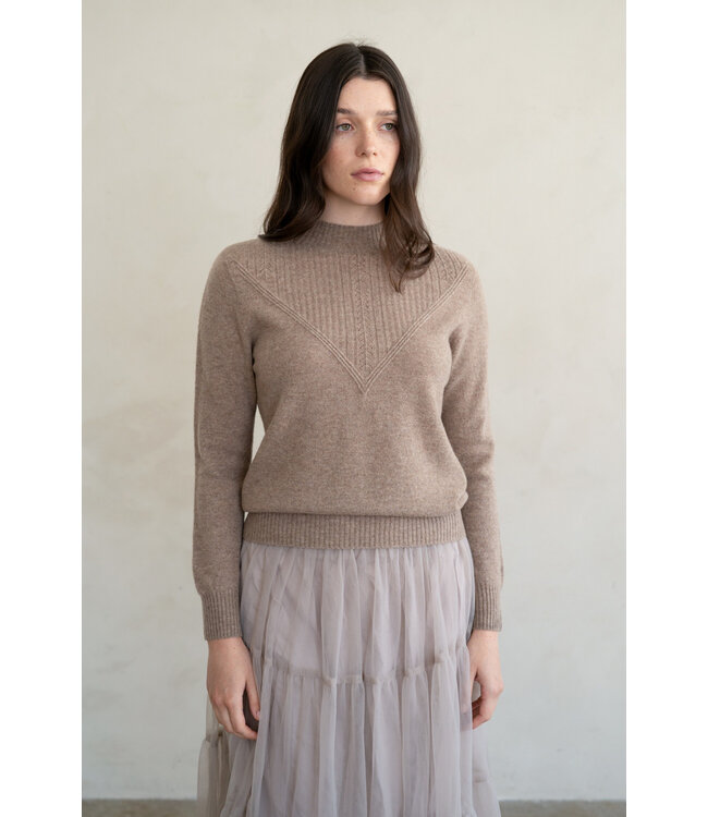 Layne Semi High Neck Wool Front Cable Detailed Sweater