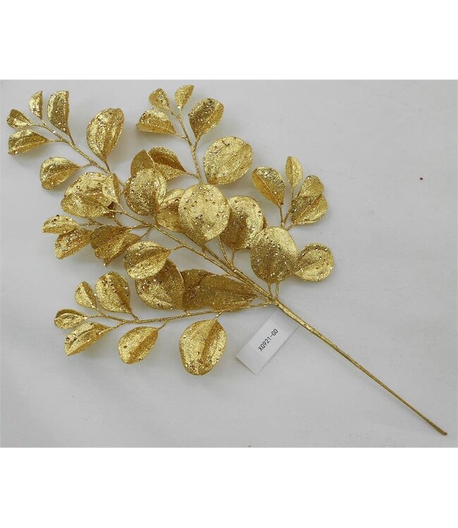 25” Glittered Paddle Leaf Spray, Gold