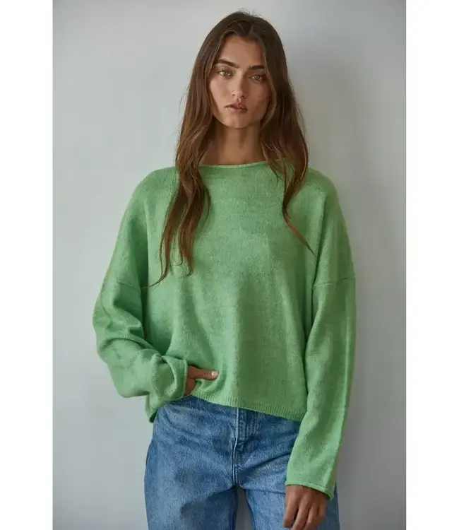 Knit Sweater Rolled Round Neck Pullover Top