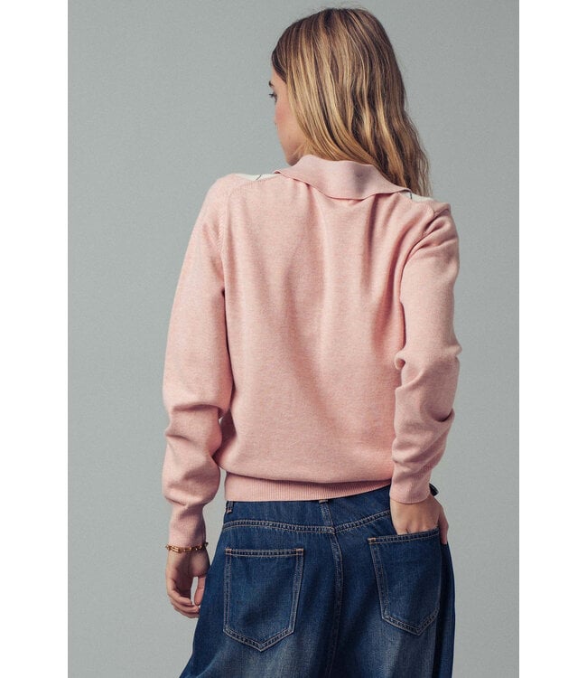 Cassy Premium Preppy Argyle Knit Polo Sweater