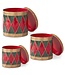 Red & Green Harlequin Metal Drum Container - Sold Individually