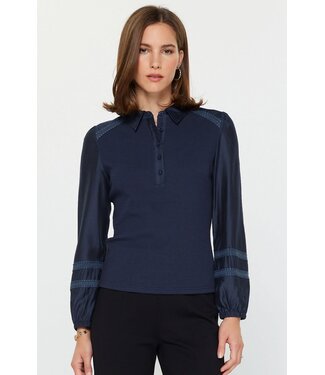 Abigail Mixed Media Polo Knit Top