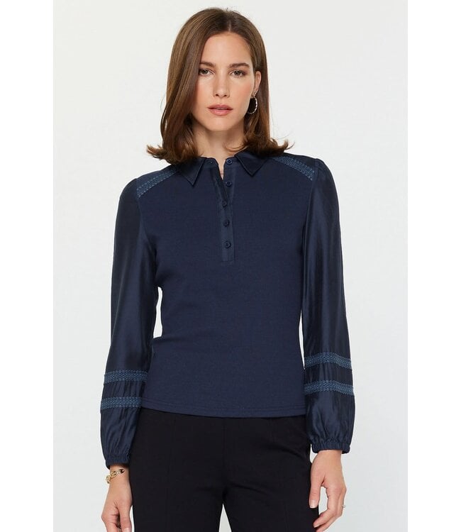 Abigail Mixed Media Polo Knit Top