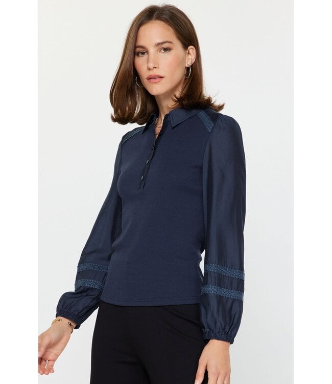 Abigail Mixed Media Polo Knit Top