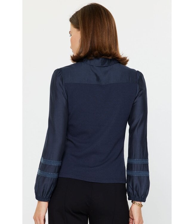 Abigail Mixed Media Polo Knit Top