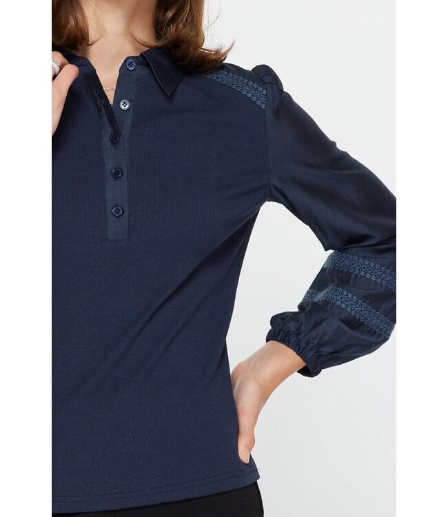 Abigail Mixed Media Polo Knit Top