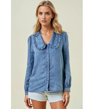 Natalie Tencel Denim Long Sleeve Button Down Shirt Blouse