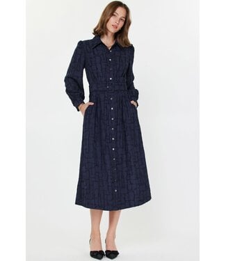 Xyril Collared Midi Dress W/ Buckled Waist Belt