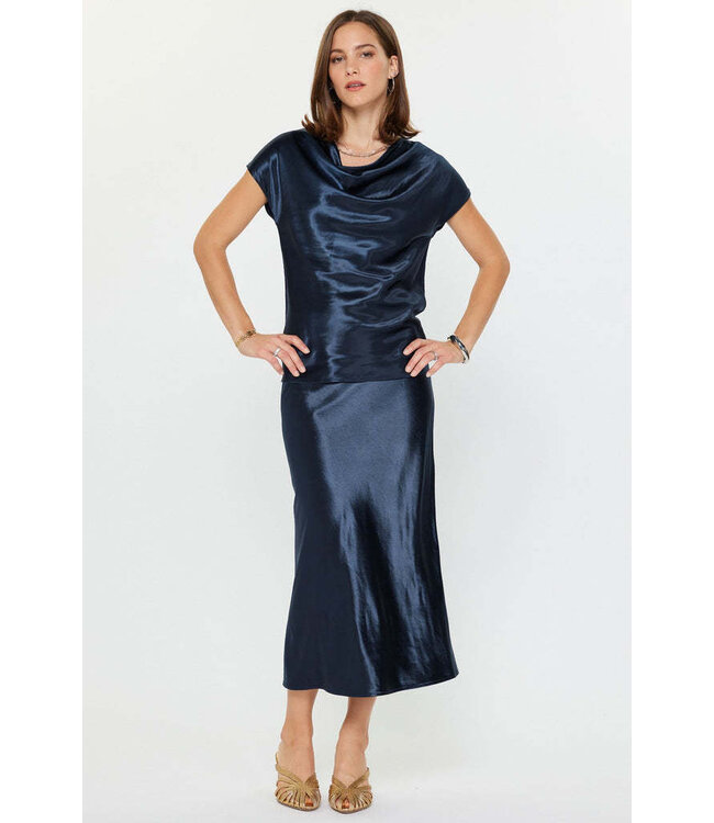 Eileen Elasticated Waist Midi Length Bias Skirt