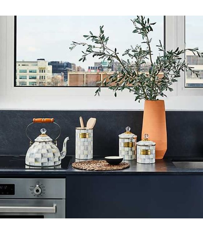 MACKENZIE CHILDS Sterling Check Enamel Tea Kettle - 3 Quart