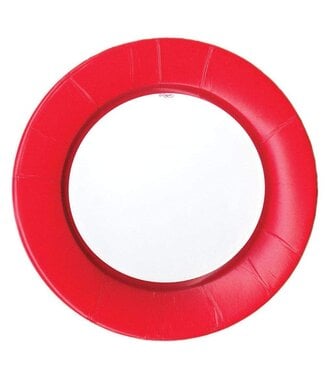 Linen Border Paper Dinner Plates in Red