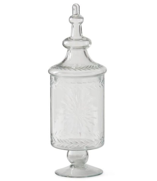 Clear Glass Etched Lidded Apothecary Jar - Sold Individually