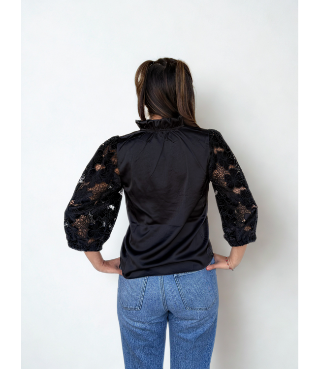 Natalie Lace Sleeve V-neck Satin Top