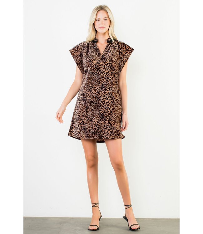 Luna Short Sleeve Suede Cheetah Print Dress