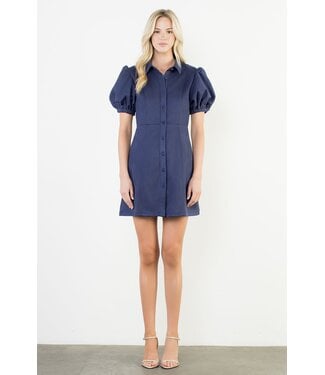 Madison Puff Sleeve Button Up Suede Dress