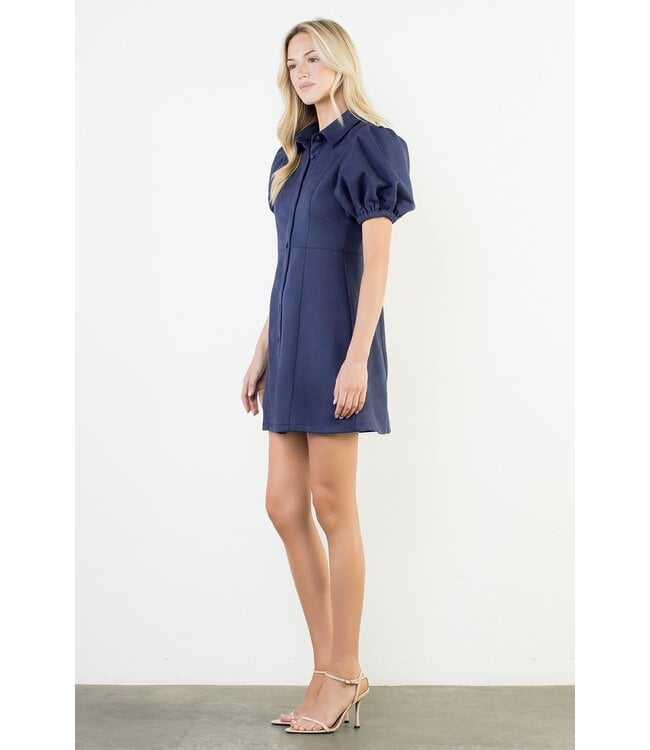 Madison Puff Sleeve Button Up Suede Dress
