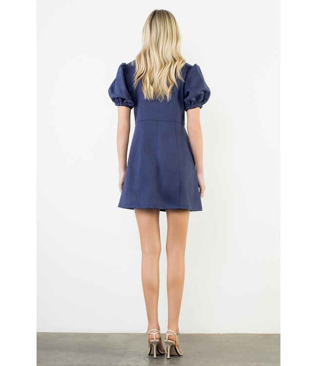 Madison Puff Sleeve Button Up Suede Dress