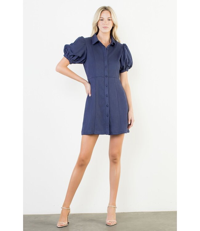 Madison Puff Sleeve Button Up Suede Dress