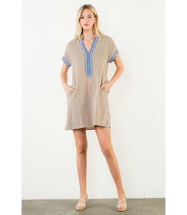 Jasmine Short Sleeve Gingham Patterned Dress