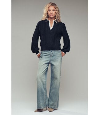 Elena Cable Knit Lace Trim Casual Top