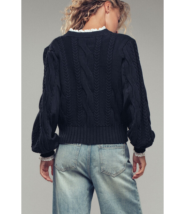 Elena Cable Knit Lace Trim Casual Top