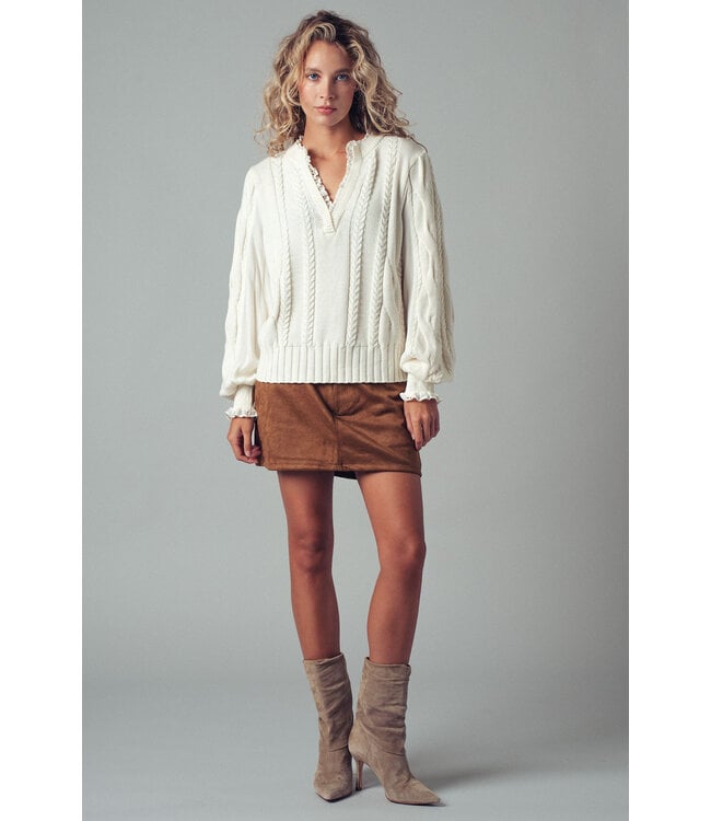 Elena Cable Knit Lace Trim Casual Top