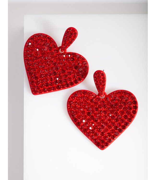 Dimensional Red Bling-Bling Love Earrings